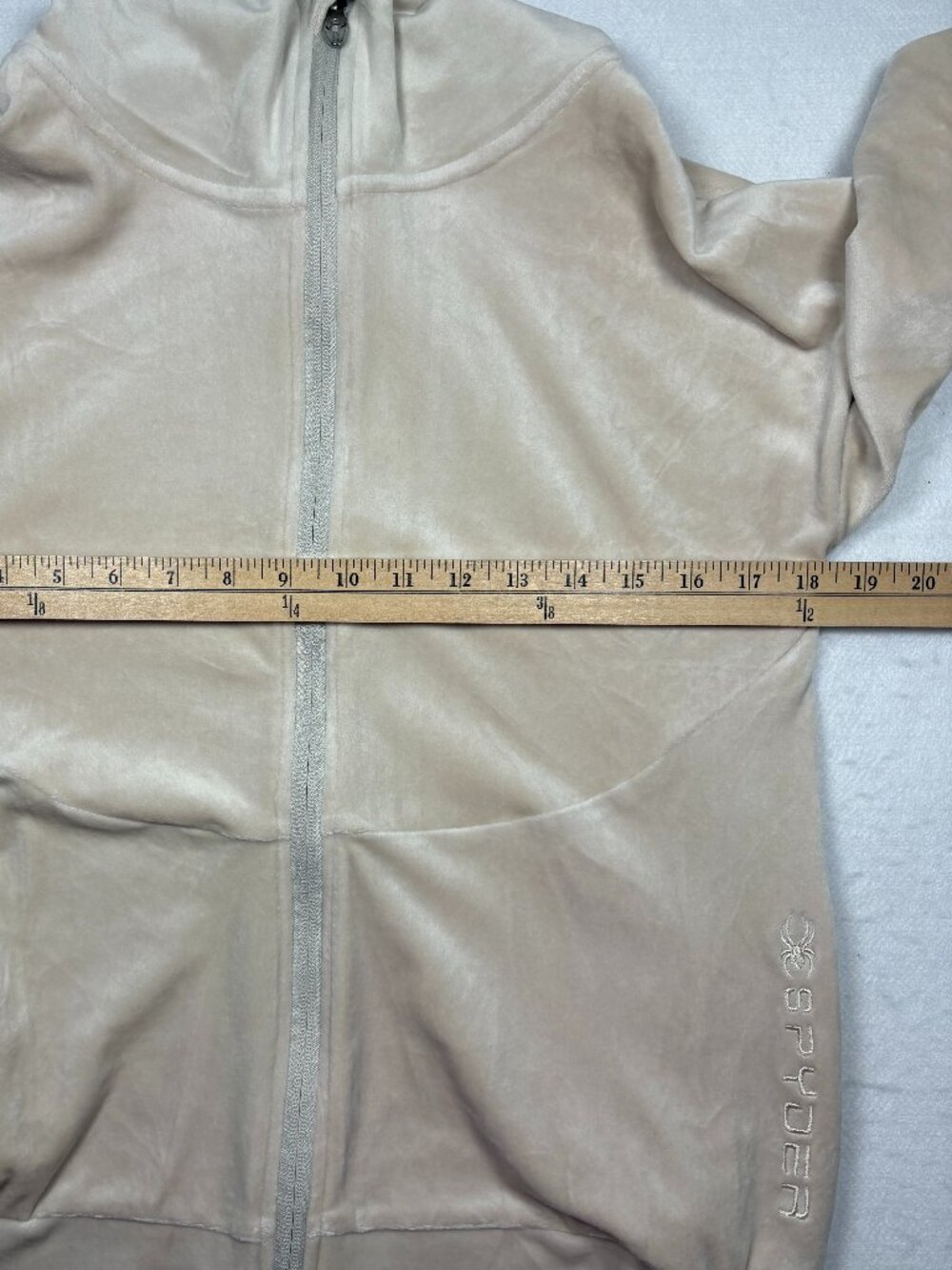 Spyder Velour Mock Neck Full Zip Jacket Cream Tan Beige Athleisure Cozy Plush M - Picture 3 of 8